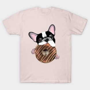 French bulldog lovers, sweet frenchie black and white withe chocolate donuts T-Shirt